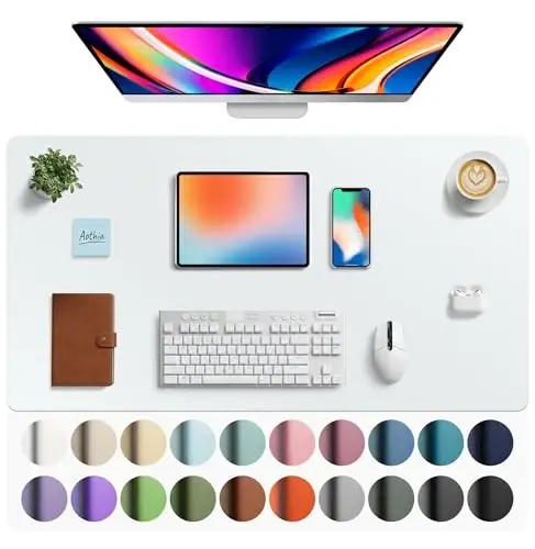 Aothia Faux Leather Desk Mat - Large Mouse Pad, Non-Slip PU Leather Blotter, Waterproof Writing Surface for Office and Home (Barely Grey, 40