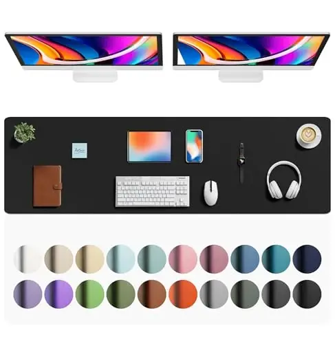 Aothia Faux Leather Desk Mat - Large Mouse Pad, Non-Slip PU Leather Blotter, Waterproof Writing Surface for Office and Home (Black, 63
