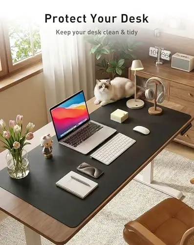 Aothia Faux Leather Desk Mat - Large Mouse Pad, Non-Slip PU Leather Blotter, Waterproof Writing Surface for Office and Home (Black, 63