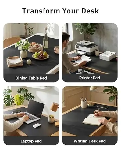 Aothia Faux Leather Desk Mat - Large Mouse Pad, Non-Slip PU Leather Blotter, Waterproof Writing Surface for Office and Home (Black, 63