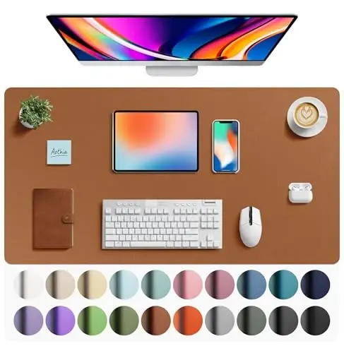 Aothia Faux Leather Desk Mat - Large Mouse Pad, Non-Slip PU Leather Blotter, Waterproof Writing Surface for Office and Home (Brown, 40