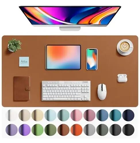Aothia Faux Leather Desk Mat - Large Mouse Pad, Non-Slip PU Leather Blotter, Waterproof Writing Surface for Office and Home (Brown, 40