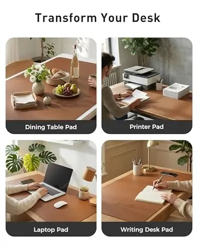 Aothia Faux Leather Desk Mat - Large Mouse Pad, Non-Slip PU Leather Blotter, Waterproof Writing Surface for Office and Home (Brown, 40