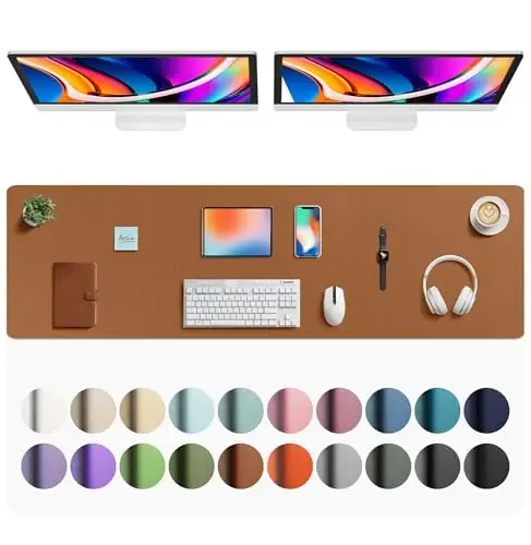 Aothia Faux Leather Desk Mat - Large Mouse Pad, Non-Slip PU Leather Blotter, Waterproof Writing Surface for Office and Home (Brown, 63