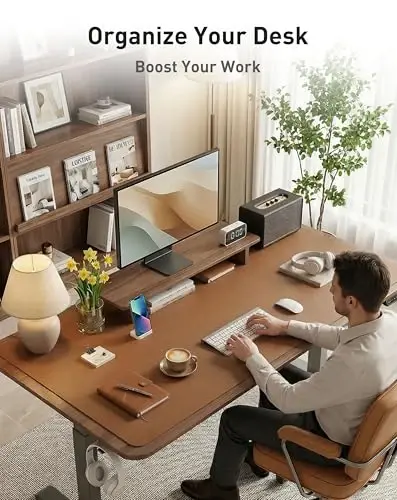 Aothia Faux Leather Desk Mat - Large Mouse Pad, Non-Slip PU Leather Blotter, Waterproof Writing Surface for Office and Home (Brown, 63