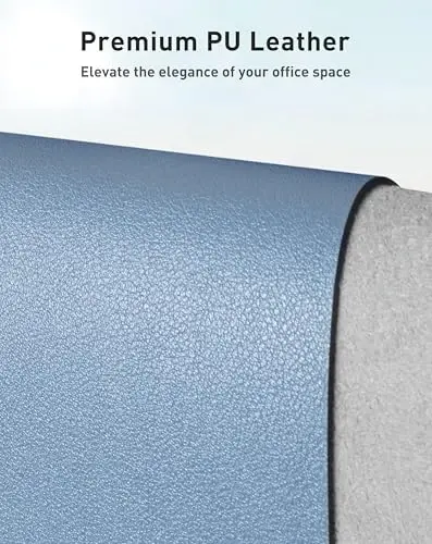 Aothia Faux Leather Desk Mat - Large Mouse Pad, Non-Slip PU Leather Blotter, Waterproof Writing Surface for Office and Home (Denim Blue, 42