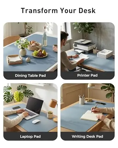 Aothia Faux Leather Desk Mat - Large Mouse Pad, Non-Slip PU Leather Blotter, Waterproof Writing Surface for Office and Home (Denim Blue, 42