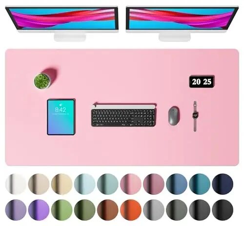 Aothia Faux Leather Desk Mat – Large Mouse Pad, Non-Slip PU Leather Blotter, Waterproof Writing Surface for Office and Home (Fairy Pink, 47.2