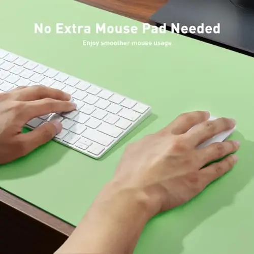 Aothia Faux Leather Desk Mat – Large Mouse Pad, Non-Slip PU Leather Blotter, Waterproof Writing Surface for Office and Home (Foam Green, 47.2