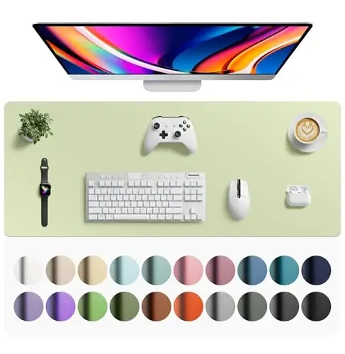Aothia Faux Leather Desk Mat - Large Mouse Pad, Non-Slip PU Leather Blotter, Waterproof Writing Surface for Office and Home (Grass Green, 42