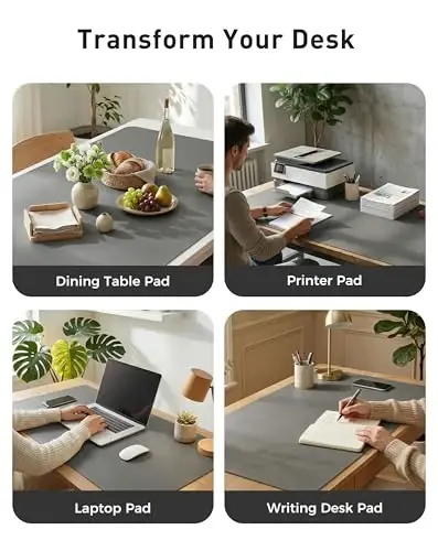 Aothia Faux Leather Desk Mat - Large Mouse Pad, Non-Slip PU Leather Blotter, Waterproof Writing Surface for Office and Home (Grey, 42