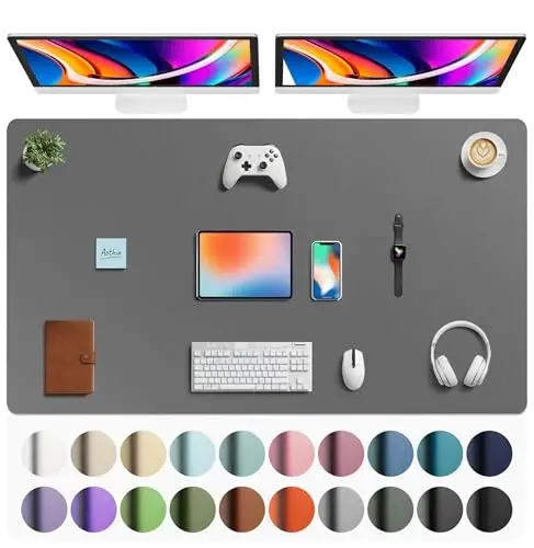 Aothia Faux Leather Desk Mat - Large Mouse Pad, Non-Slip PU Leather Blotter, Waterproof Writing Surface for Office and Home (Grey, 63