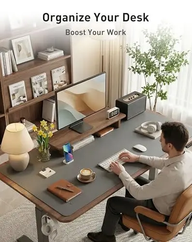 Aothia Faux Leather Desk Mat - Large Mouse Pad, Non-Slip PU Leather Blotter, Waterproof Writing Surface for Office and Home (Grey, 63