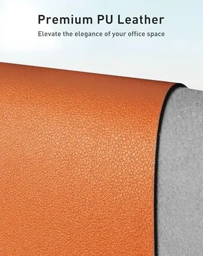 Aothia Faux Leather Desk Mat - Large Mouse Pad, Non-Slip PU Leather Blotter, Waterproof Writing Surface for Office and Home (Hermes Orange, 42