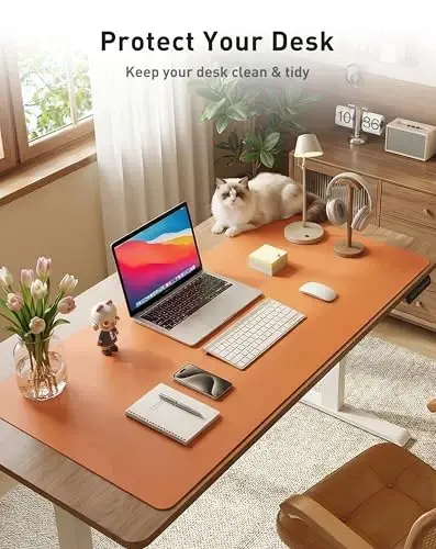 Aothia Faux Leather Desk Mat - Large Mouse Pad, Non-Slip PU Leather Blotter, Waterproof Writing Surface for Office and Home (Hermes Orange, 42