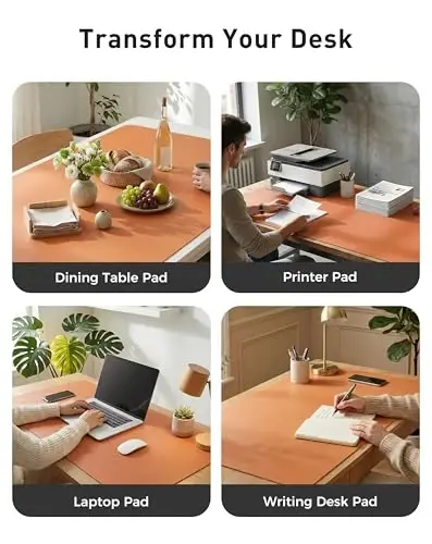 Aothia Faux Leather Desk Mat - Large Mouse Pad, Non-Slip PU Leather Blotter, Waterproof Writing Surface for Office and Home (Hermes Orange, 42