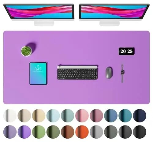 Aothia Faux Leather Desk Mat – Large Mouse Pad, Non-Slip PU Leather Blotter, Waterproof Writing Surface for Office and Home (Iris Violet, 47.2