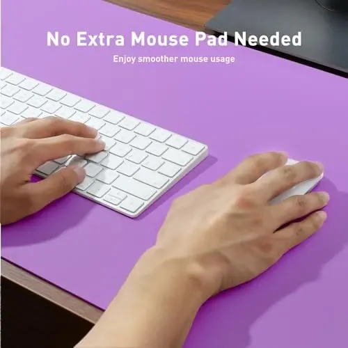 Aothia Faux Leather Desk Mat – Large Mouse Pad, Non-Slip PU Leather Blotter, Waterproof Writing Surface for Office and Home (Iris Violet, 47.2