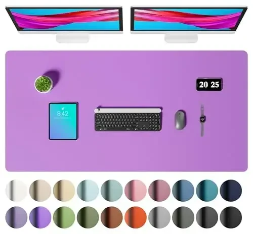 Aothia Faux Leather Desk Mat – Large Mouse Pad, Non-Slip PU Leather Blotter, Waterproof Writing Surface for Office and Home (Iris Violet, 47.2