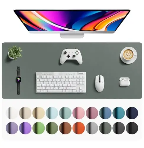 Aothia Faux Leather Desk Mat - Large Mouse Pad, Non-Slip PU Leather Blotter, Waterproof Writing Surface for Office and Home (Jungle Green, 42