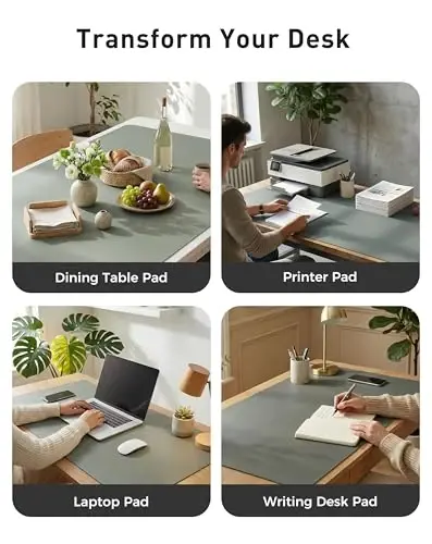 Aothia Faux Leather Desk Mat - Large Mouse Pad, Non-Slip PU Leather Blotter, Waterproof Writing Surface for Office and Home (Jungle Green, 42
