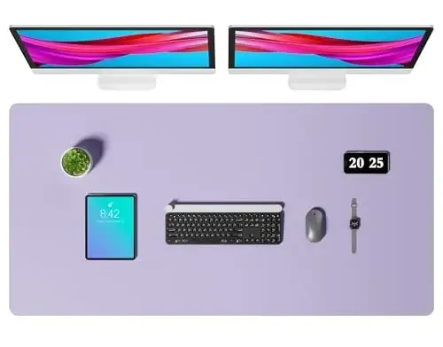 Aothia Faux Leather Desk Mat – Large Mouse Pad, Non-Slip PU Leather Blotter, Waterproof Writing Surface for Office and Home (Lavender, 47.2