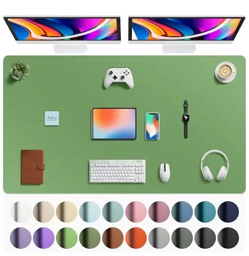 Aothia Faux Leather Desk Mat - Large Mouse Pad, Non-Slip PU Leather Blotter, Waterproof Writing Surface for Office and Home (Olive Green, 63
