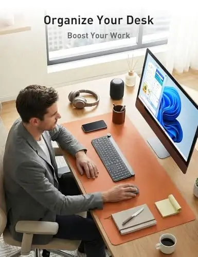 Aothia Faux Leather Desk Mat - Large Mouse Pad, Non-Slip PU Leather Blotter, Waterproof Writing Surface for Office and Home (Orange, 55