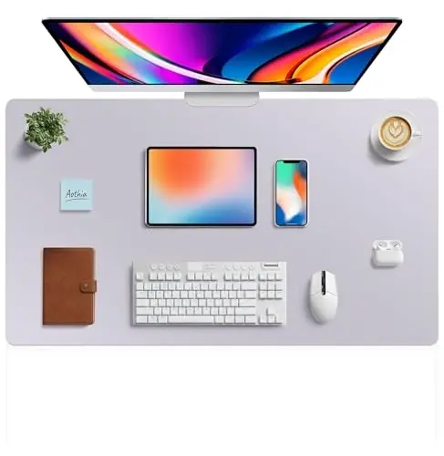 Aothia Faux Leather Desk Mat - Large Mouse Pad, Non-Slip PU Leather Blotter, Waterproof Writing Surface for Office and Home (Smoky Lavender, 40