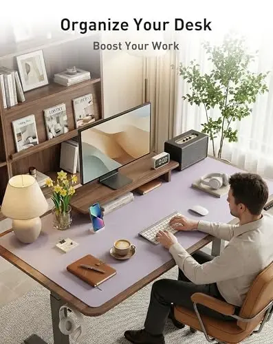 Aothia Faux Leather Desk Mat - Large Mouse Pad, Non-Slip PU Leather Blotter, Waterproof Writing Surface for Office and Home (Smoky Lavender, 40