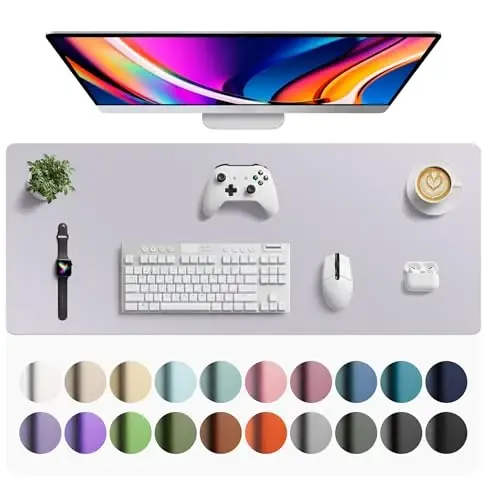 Aothia Faux Leather Desk Mat - Large Mouse Pad, Non-Slip PU Leather Blotter, Waterproof Writing Surface for Office and Home (Smoky Lavender, 42