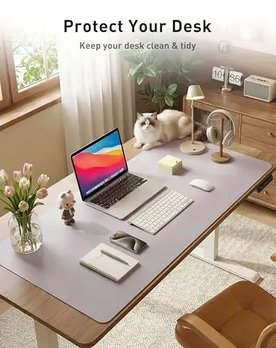 Aothia Faux Leather Desk Mat - Large Mouse Pad, Non-Slip PU Leather Blotter, Waterproof Writing Surface for Office and Home (Smoky Lavender, 42