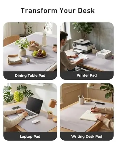 Aothia Faux Leather Desk Mat - Large Mouse Pad, Non-Slip PU Leather Blotter, Waterproof Writing Surface for Office and Home (Smoky Lavender, 42