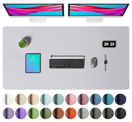 Aothia Faux Leather Desk Mat – Large Mouse Pad, Non-Slip PU Leather Blotter, Waterproof Writing Surface for Office and Home (Smoky Lavender, 47.2