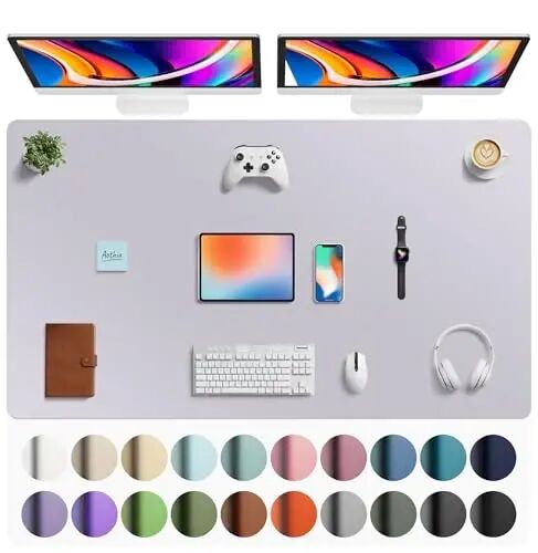 Aothia Faux Leather Desk Mat - Large Mouse Pad, Non-Slip PU Leather Blotter, Waterproof Writing Surface for Office and Home (Smoky Lavender, 63