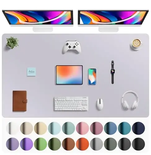 Aothia Faux Leather Desk Mat - Large Mouse Pad, Non-Slip PU Leather Blotter, Waterproof Writing Surface for Office and Home (Smoky Lavender, 63