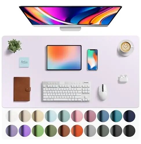 Aothia Faux Leather Desk Mat - Large Mouse Pad, Non-Slip PU Leather Blotter, Waterproof Writing Surface for Office and Home (Soft Lavender, 40