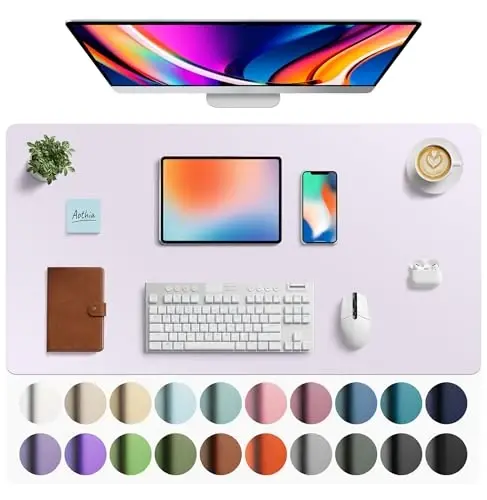 Aothia Faux Leather Desk Mat - Large Mouse Pad, Non-Slip PU Leather Blotter, Waterproof Writing Surface for Office and Home (Soft Lavender, 40