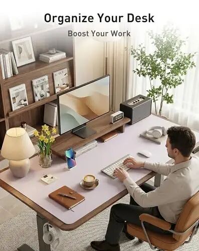 Aothia Faux Leather Desk Mat - Large Mouse Pad, Non-Slip PU Leather Blotter, Waterproof Writing Surface for Office and Home (Soft Lavender, 40