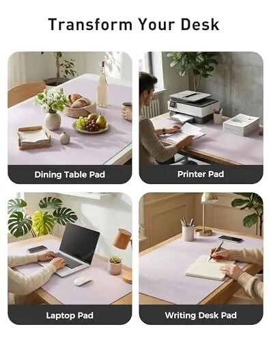 Aothia Faux Leather Desk Mat - Large Mouse Pad, Non-Slip PU Leather Blotter, Waterproof Writing Surface for Office and Home (Soft Lavender, 40