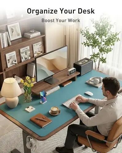Aothia Faux Leather Desk Mat - Large Mouse Pad, Non-Slip PU Leather Blotter, Waterproof Writing Surface for Office and Home (Turquoise, 40