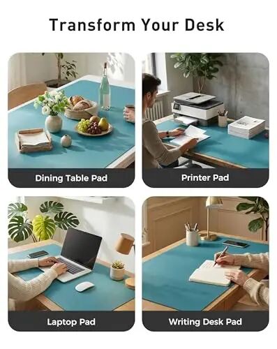 Aothia Faux Leather Desk Mat - Large Mouse Pad, Non-Slip PU Leather Blotter, Waterproof Writing Surface for Office and Home (Turquoise, 40