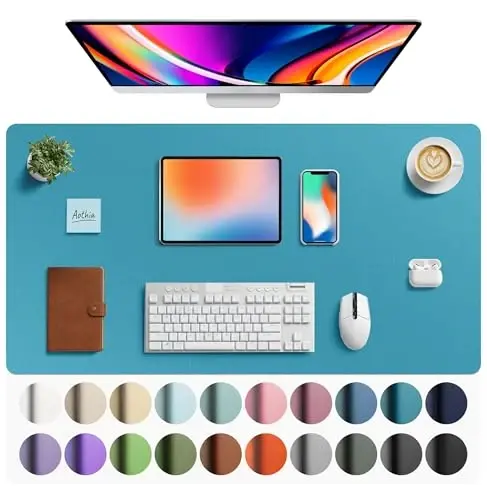 Aothia Faux Leather Desk Mat - Large Mouse Pad, Non-Slip PU Leather Blotter, Waterproof Writing Surface for Office and Home (Turquoise, 40