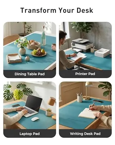 Aothia Faux Leather Desk Mat - Large Mouse Pad, Non-Slip PU Leather Blotter, Waterproof Writing Surface for Office and Home (Turquoise, 40