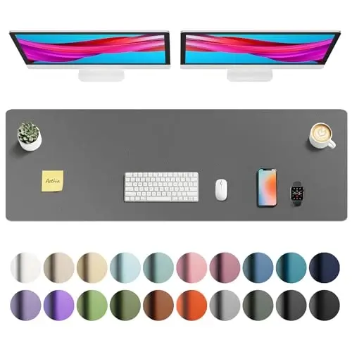 Aothia Faux Leather Desk Mat - Non-Slip PU Leather Desk Blotter, Waterproof Writing Surface, Large Desk Pad for Office & Home (Grey, 55