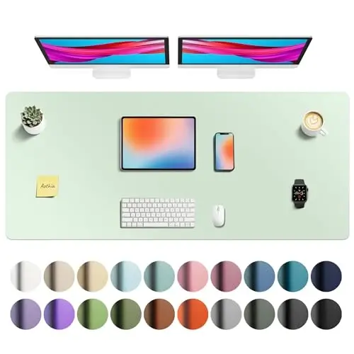 Aothia Faux Leather Desk Mat - Non-Slip PU Leather Desk Blotter, Waterproof Writing Surface, Large Desk Pad for Office & Home (Aqua, 55