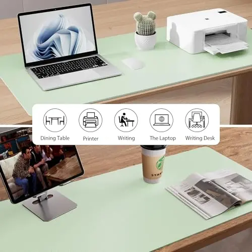 Aothia Faux Leather Desk Mat - Non-Slip PU Leather Desk Blotter, Waterproof Writing Surface, Large Desk Pad for Office & Home (Aqua, 55