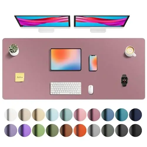 Aothia Faux Leather Desk Mat - Non-Slip PU Leather Desk Blotter, Waterproof Writing Surface, Large Desk Pad for Office & Home (Purple, 55