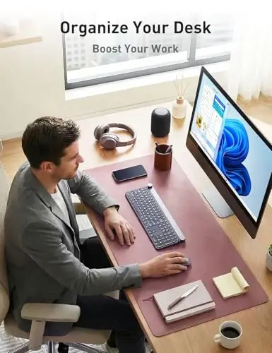 Aothia Faux Leather Desk Mat - Non-Slip PU Leather Desk Blotter, Waterproof Writing Surface, Large Desk Pad for Office & Home (Purple, 55