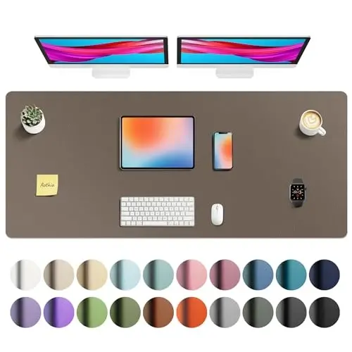 Aothia Faux Leather Desk Mat - Large Mouse Pad, Non-Slip PU Leather Blotter, Waterproof Writing Surface for Office and Home (Coffee 55